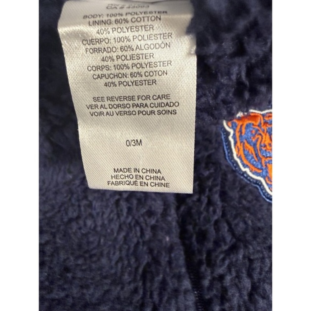 NFL Team Kids‎ 0-3 mos.  Chicago Bears  Full Zip Navy Fleece Sleeper NWT - Picture 6 of 7